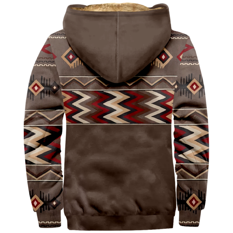 Sudadera con capucha de manga larga con cremallera para hombre y mujer, abrigo de cuello alto con estampado de tela Tribal primitiva étnica, ropa de invierno