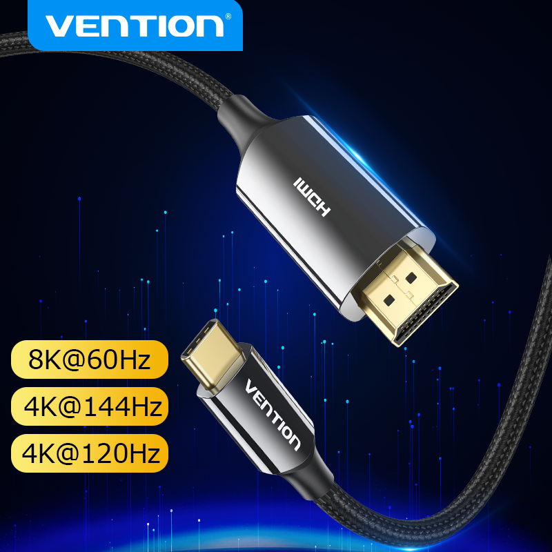 Vention adaptor 3 USB C ke kabel HDMI, Thunderbolt HDMI 8K Tipe c untuk MacBook Samsung Galaxy S10/S9 Huawei Honor Tipe c ke HDMI