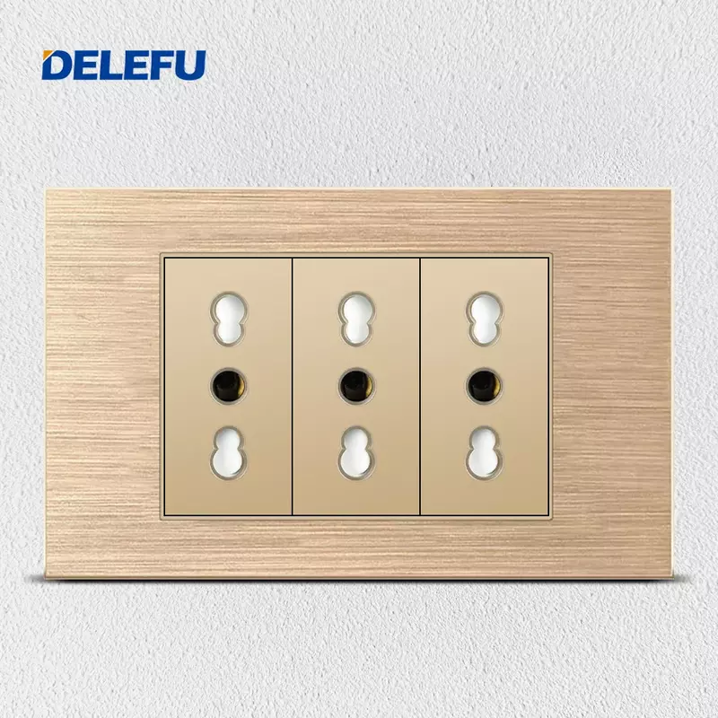 DELEFU Black Aluminium Wire USb Type C US Standard Outlet Italy Standard Plug 118*72mm Wall Power Socket Light Switch Contacts
