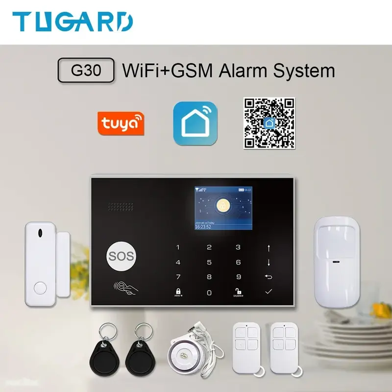 TUGARD-Kit de alarma antirrobo inalámbrica G30 Tuya, 433MHz, funciona con Alexa, Google APP, Control remoto, WiFi, GSM, sistema de alarma de seguridad para el hogar