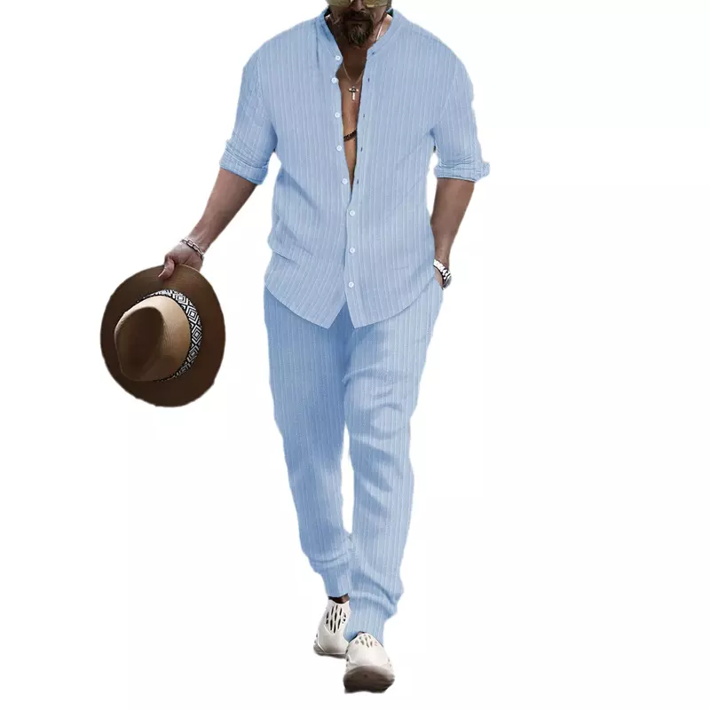 Tops e calças de manga comprida masculina, roupa casual, streetwear listrado, conjuntos de duas peças, moda, primavera, outono, 2023