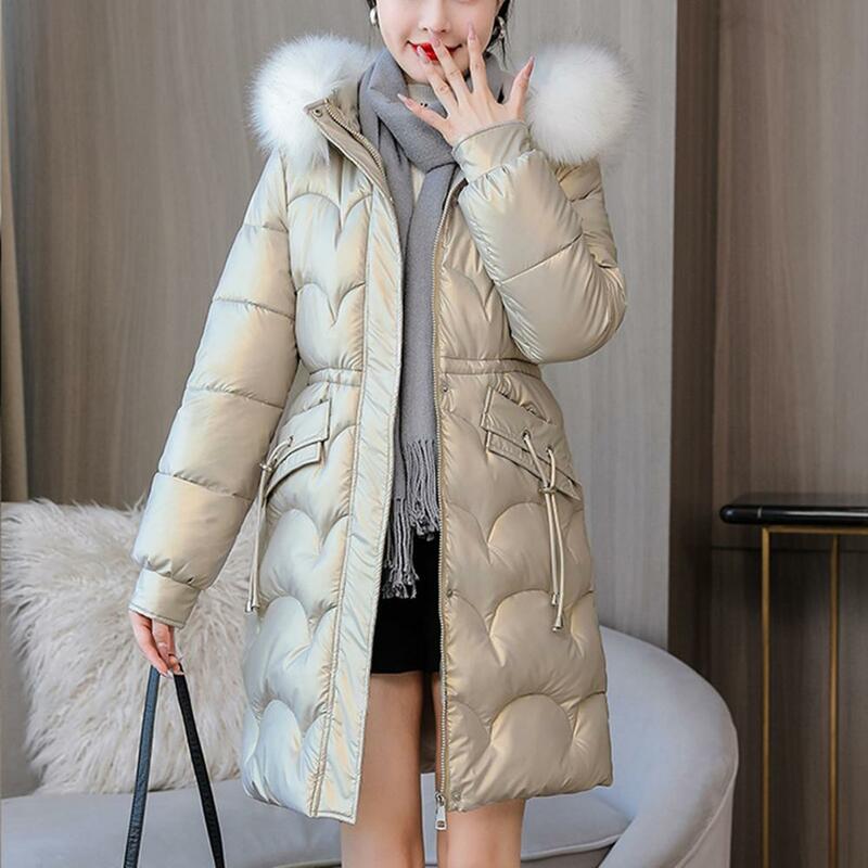 Waist-slimming Cotton Coat Women Cotton Coat Winter Women's Cotton Coat with Faux Fur Hood Slim Fit Windproof Design Stay Warm