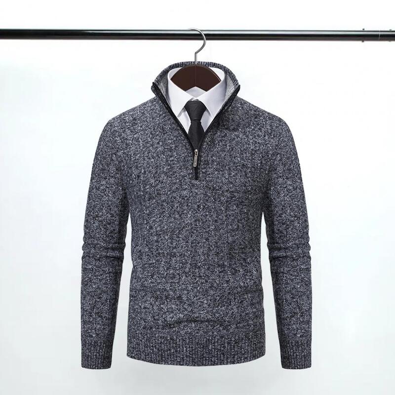 Suéter com gola grossa e quente masculino, suéter com zíper confortável, pulôver de manga comprida, ideal para outono e inverno, casual, design de zíper