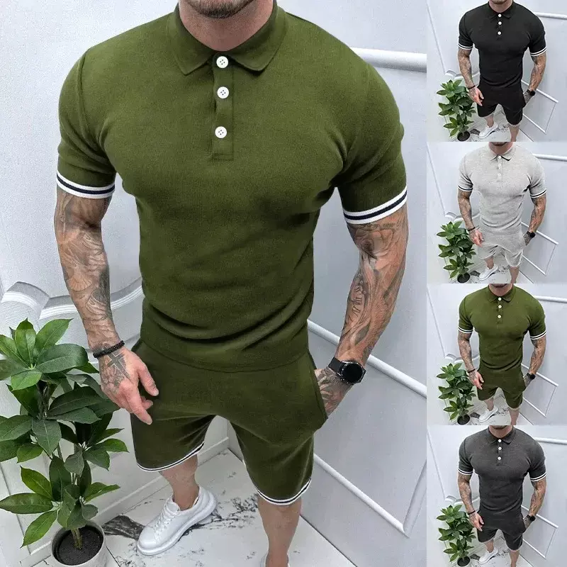 Весна 2024, Мужская футболка с коротким рукавом и шорты, мужской спортивный и повседневный комплект из двух предметов