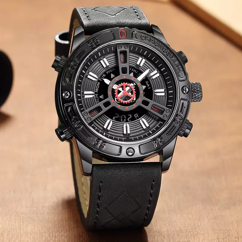 Smael-メンズ防水レザースポーツ腕時計、LEDデジタル日付とカレンダー時計、高級ブランド、ミリタリーファッション、新品