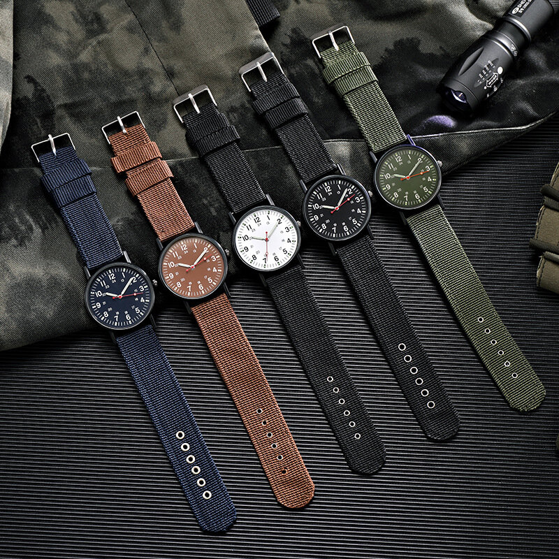 Fashion Mens Watches Luminous Hands Clock Luxury Military Sports Nylon Braid Bring Quartz Wristwatch Men Casual Nylon Watch