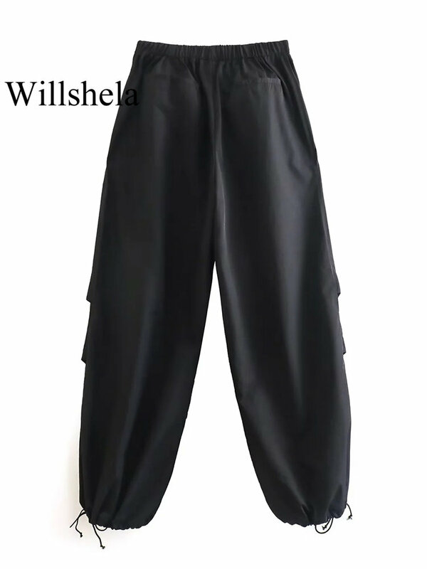 Willshela/женские модные брюки-карго с парашютом; Винтажные брюки для бега с высокой эластичной талией; Женские шикарные ботинки
