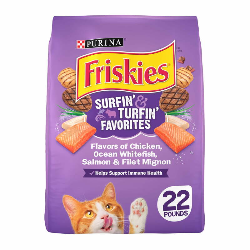 Purina frisky makanan kucing kering untuk kucing dewasa & anak kucing, Surfin' & Turfin', 22 lb. Tas