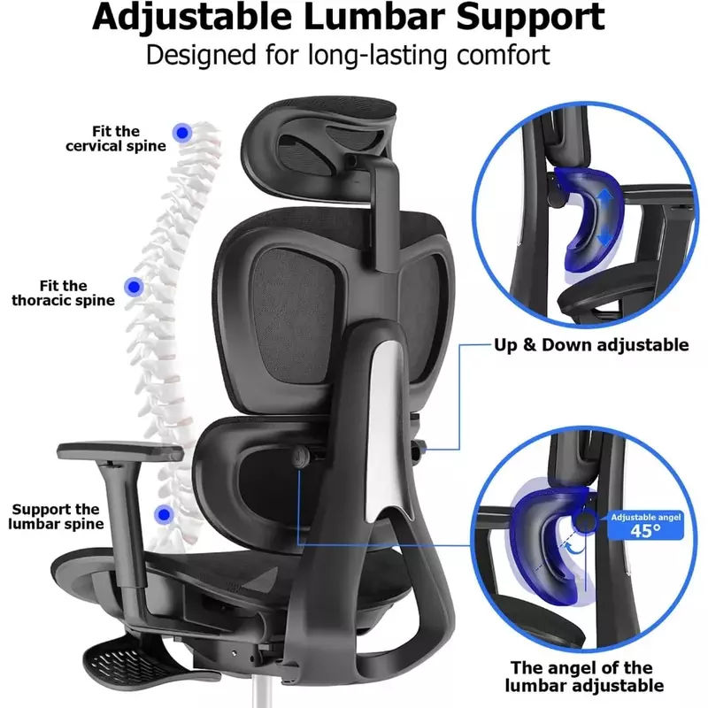 Офисный стул с 3D регулируемыми подлокотниками, эргономичный офисный стул с высокой спинкой и колесами
