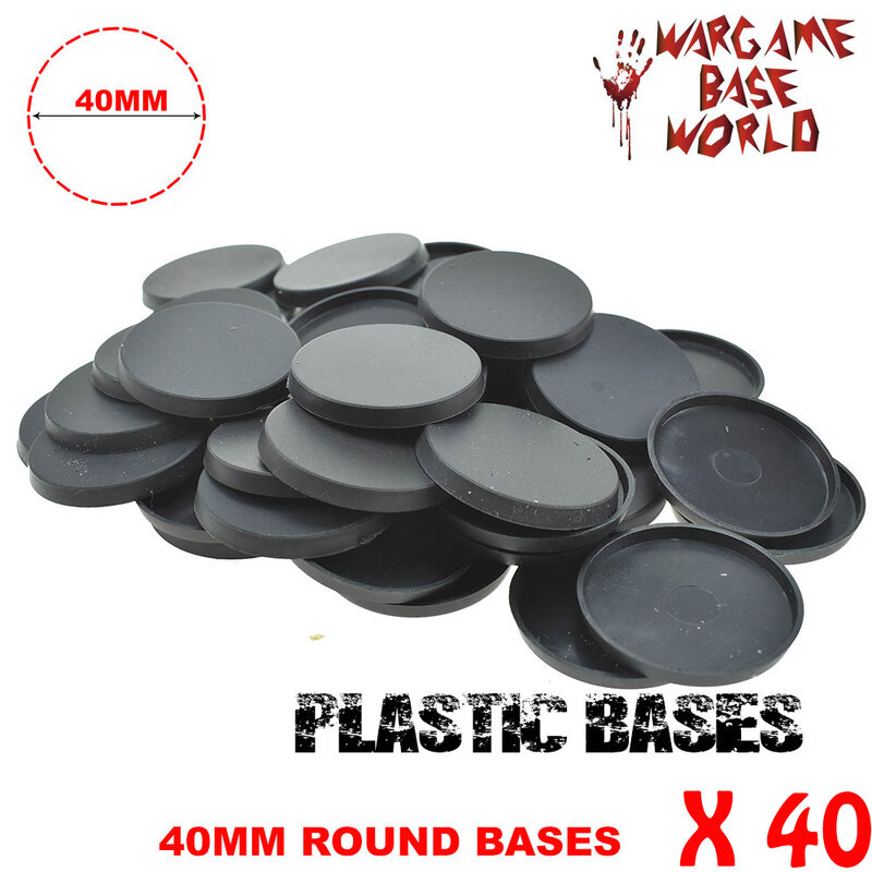 Plastic 40mm Round Bases for Miniatures and Wargames - Set of 40 Bases