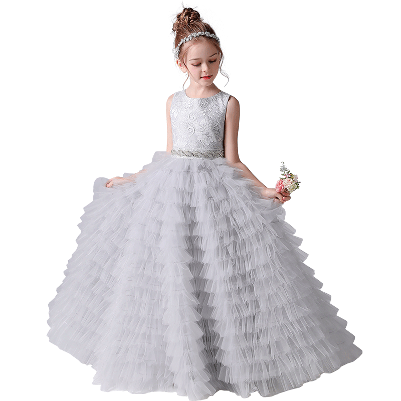 Dideyttawl Long Girls Formal Princess Gowns 2024 Tiered Flower Girl Dresses For Wedding Party Tulle Junior Bridesmaid Dress