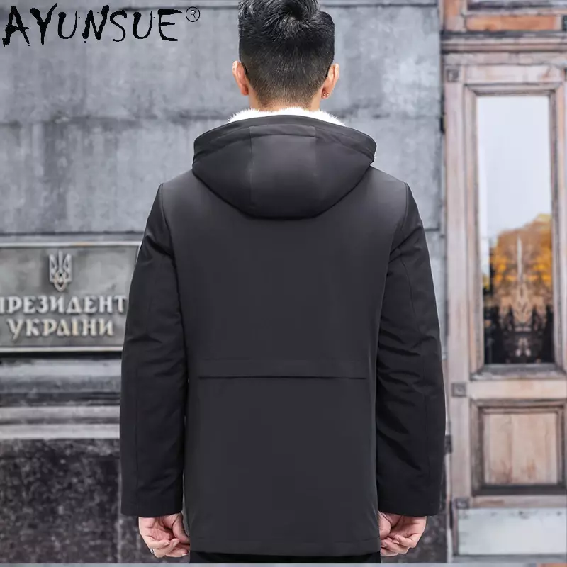 Ayunsue-男性用の本物の毛皮のパーカー,裏地付きのクロスコート,豪華なフード付きジャケット,暖かいパーカー,高品質,冬