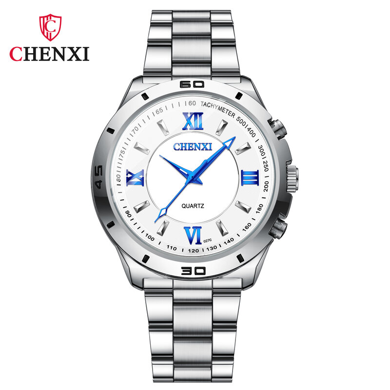Chenxi-Reloj de pulsera de cuarzo plateado de acero inoxidable para hombre y mujer, cronógrafo sencillo de negocios, alta relación calidad-precio, marca superior, moda