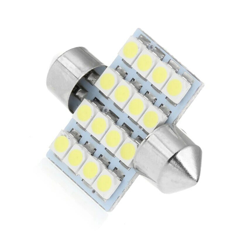 652F 1Pc 31mm 3528 16SMD Voiture LED Dome Festoon Double-Tip Roof License Plate Light