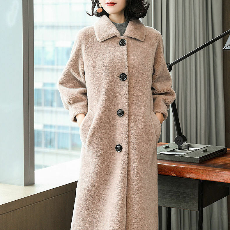 Parka de lã feminina com pele real, casaco clássico, jaqueta justa para senhoras, feminina, inverno, novo, T194, 2024