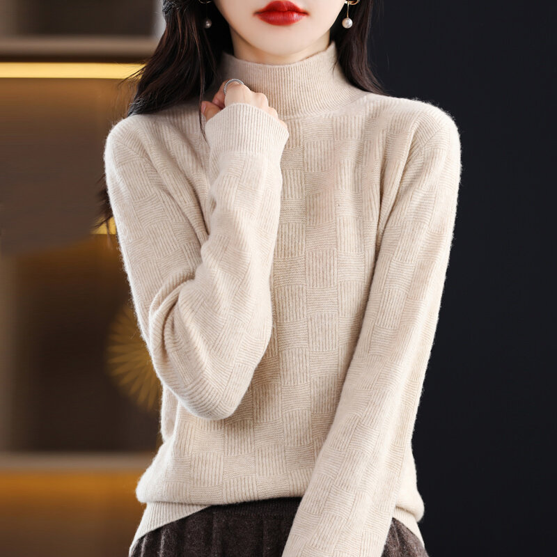 女性用スクエアネックセーター,タートルネックセーター,ニット,柔らかく快適,多用途,シック,100%