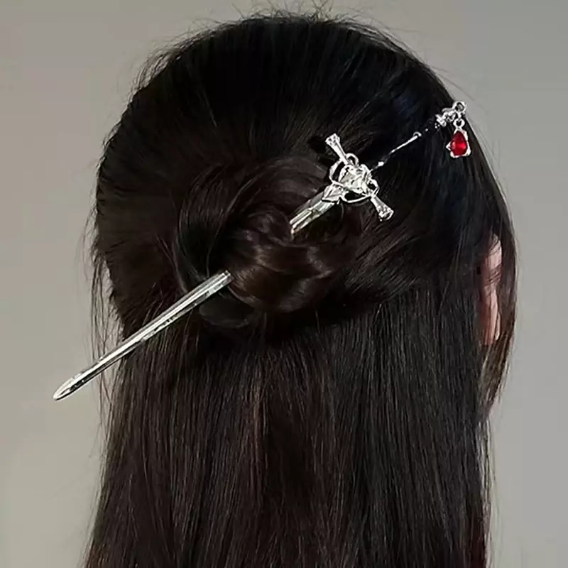 Kreative Schwert Rubin Anhänger Haarnadeln Vintage chinesischen Stil Schwert Haars täbchen Punk Haarnadel Frauen trend ige Haarnadel Schüssel Zubehör