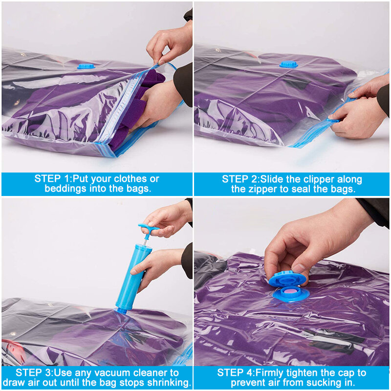 5Pcs Vacuum Storage Bags Vacuum Seal Bag Space Saving Bags for Comforters Clothes Pillow Bedding Blanket Storage