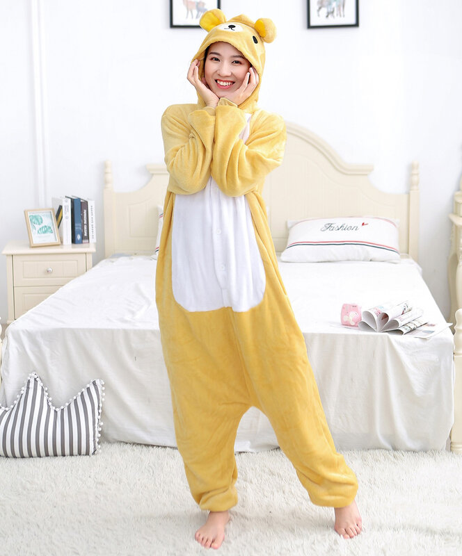Adult Bear Onesie Winter Flannel Plush Pajamas Halloween Cosplay Costume Animal Christmas Sleepwear Jumpsuit for Women and Men