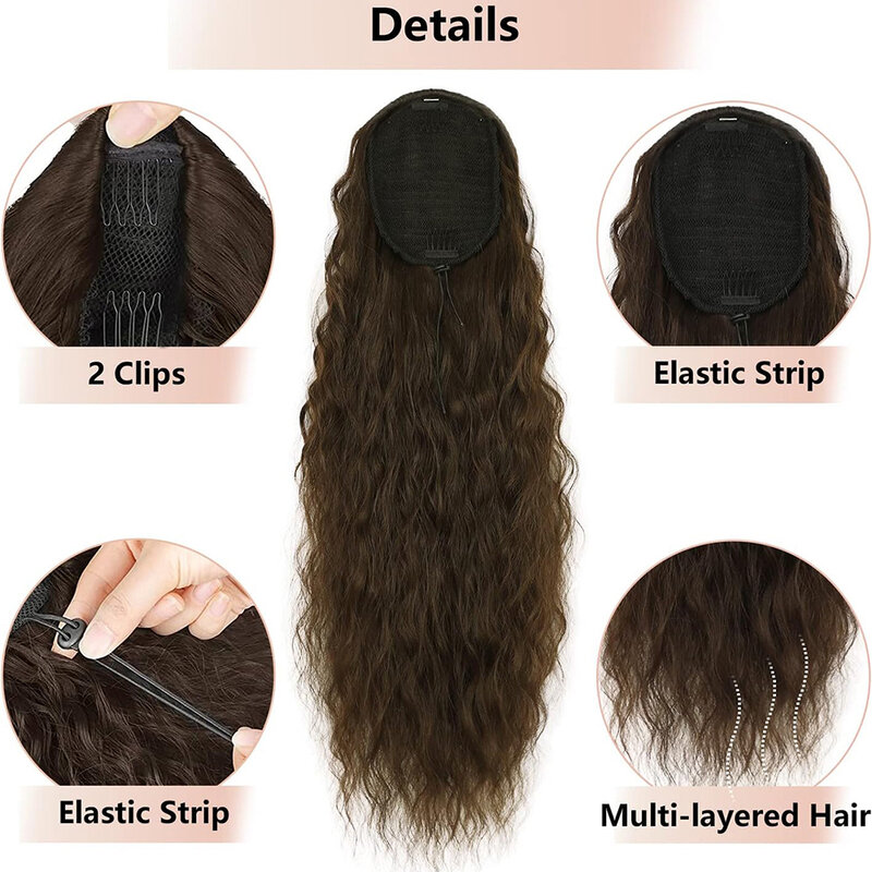 22 Inch Women's Long Curly Drawstring Ponytail Synthetic Hairpiece Clip-in Wavy Natural Fashion Ponytail Extension Suitable For