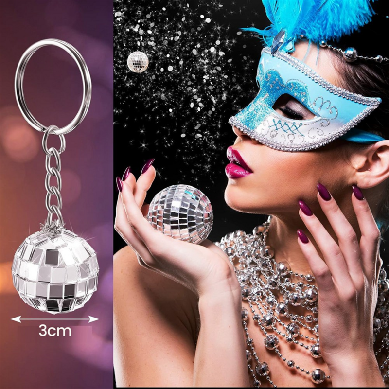 Disco Ball Schlüssel bund, 48 Stück Disco Ball Party begünstigt Schlüssel bund 70er Jahre Disco Schlüssel bund Silber Spiegel Ball Schlüssel bund Ball Party