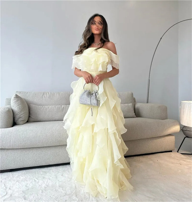 Sansa-elegante Multicamadas Puffy Prom Dress, Maxi Vestido de Noiva, Curl Organza, Fora do ombro, Borda