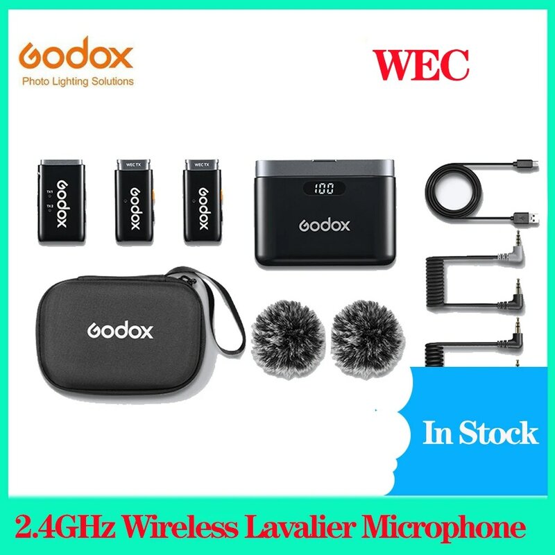 Godox WEC-micrófono Lavalier inalámbrico, 2,4 GHz, para cámara DSLR, Smartphone, grabación de vídeo, transmisión en vivo, reducción de ruido