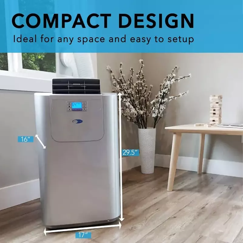 12,000 (7,000 BTU SACC) Elite Dual Hose Portable Air Conditioner Dehumidifier, Fan and Storage Bag, up to 400 sq ft, Grey