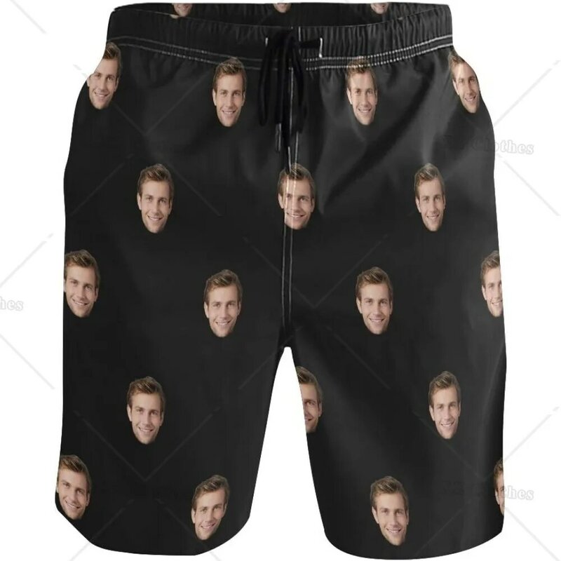 Shorts de praia personalizados para homens, troncos de natação personalizados, curtos com bolso, imagem do amigo