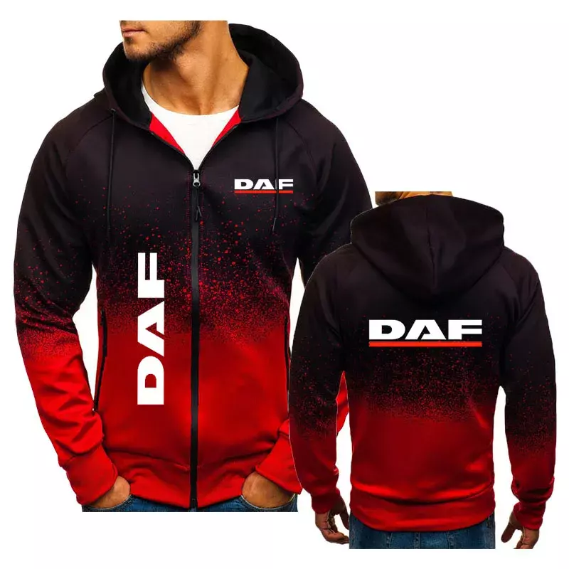 DAF เสื้อเสื้อฮู้ดดี้กันหนาวของผู้ชายพิมพ์ลาย, เสื้อกีฬาแบบบางเสื้อคาร์ดิแกนมีฮู้ดสำหรับผู้ชายเทรนด์ฮิปฮอปสีตัดกัน