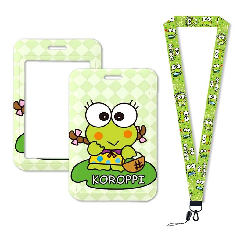 New Product Keroppi Anime Cartoon Cute Frog Kawaii Student Campus Retractable Lanyard Transparent ID Badge Holder Card Sleeves