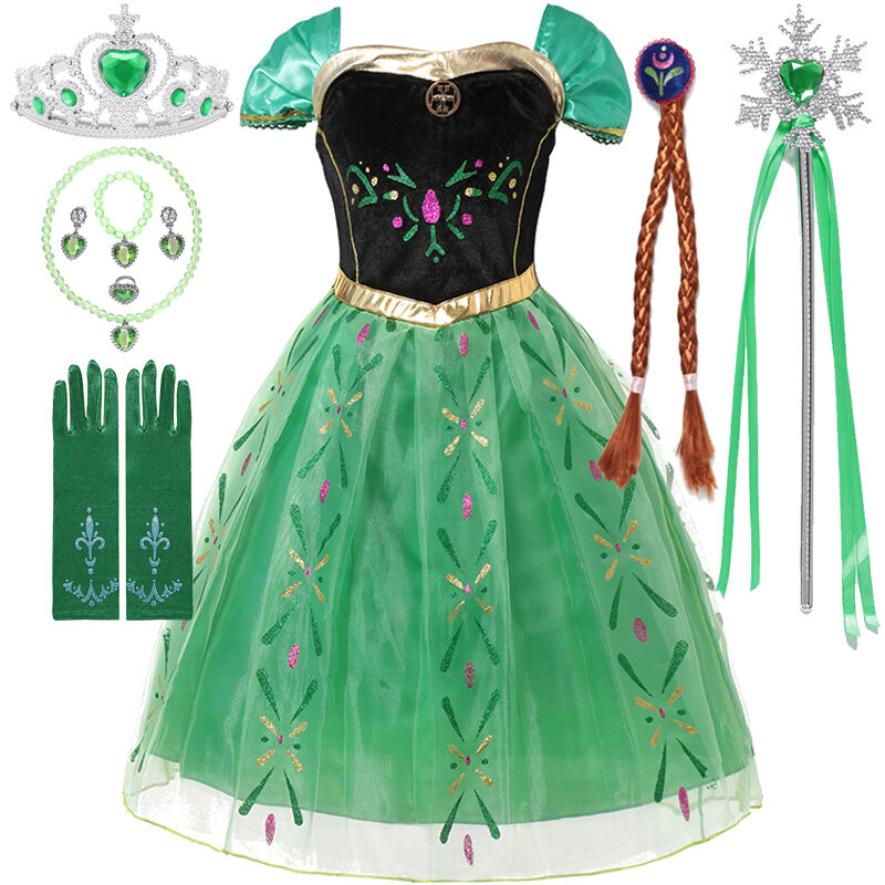 Disney Frozen Princess Dress para meninas, Elsa, Anna, Cosplay Traje, Halloween, Role-play, Carnaval, Roupa de festa