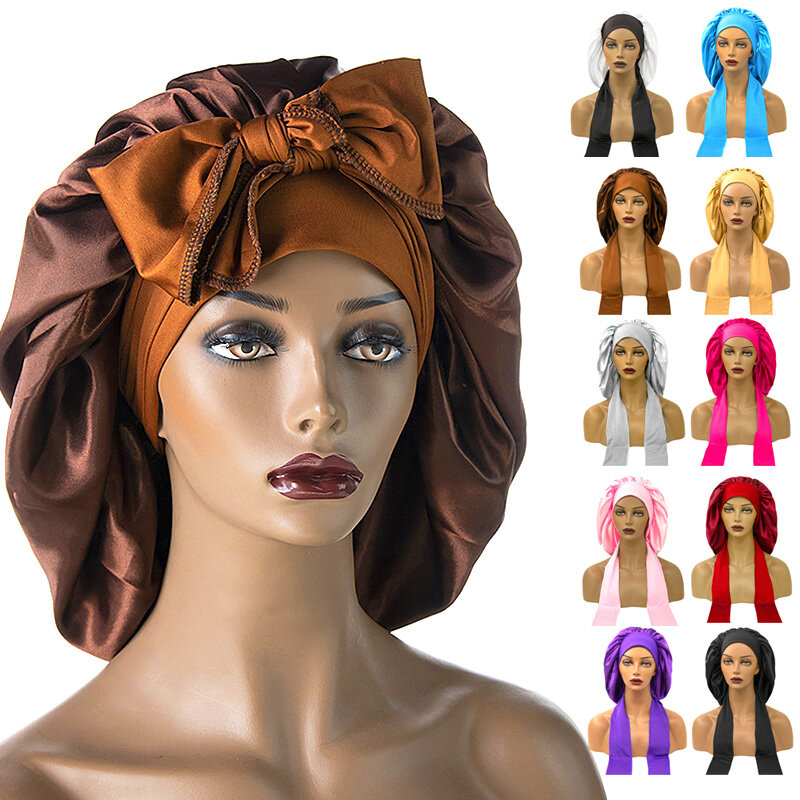 Satin Loop Ruffled Turban Cap For Women Pleated African Head Wrap Bonnet Nigeria Elegant Headties 2023 New Muslim Turbante Mujer