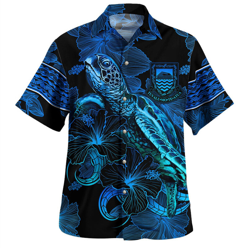 Chemises courtes imprimées d'emblème de Tuvalu pour hommes, chemises de mode vintage, chemisiers de streetwear, se conforment à 3D, graphique Tuvalu Feel, été