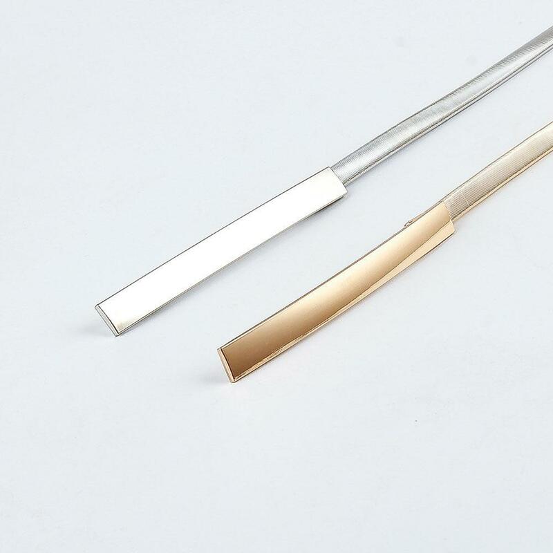 Cinto fino fino de metal dourado para mulheres, cinto elástico ajustável, cinto fino versátil, cor prata, nova moda, U4O2