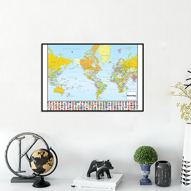 84*59cm o mapa do mundo arte da parede mapa detalhado não-cheiro pintura da lona sala de estar decoração casa escola material de ensino