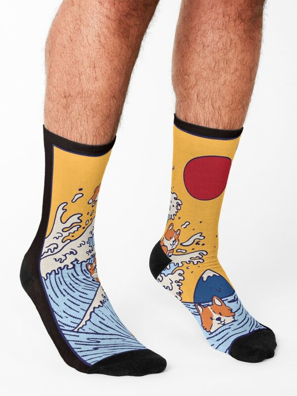 The great wave of Corgis - Cute Corgi Puppies Socks kawaii Stockings man compression floral Woman Socks Men's