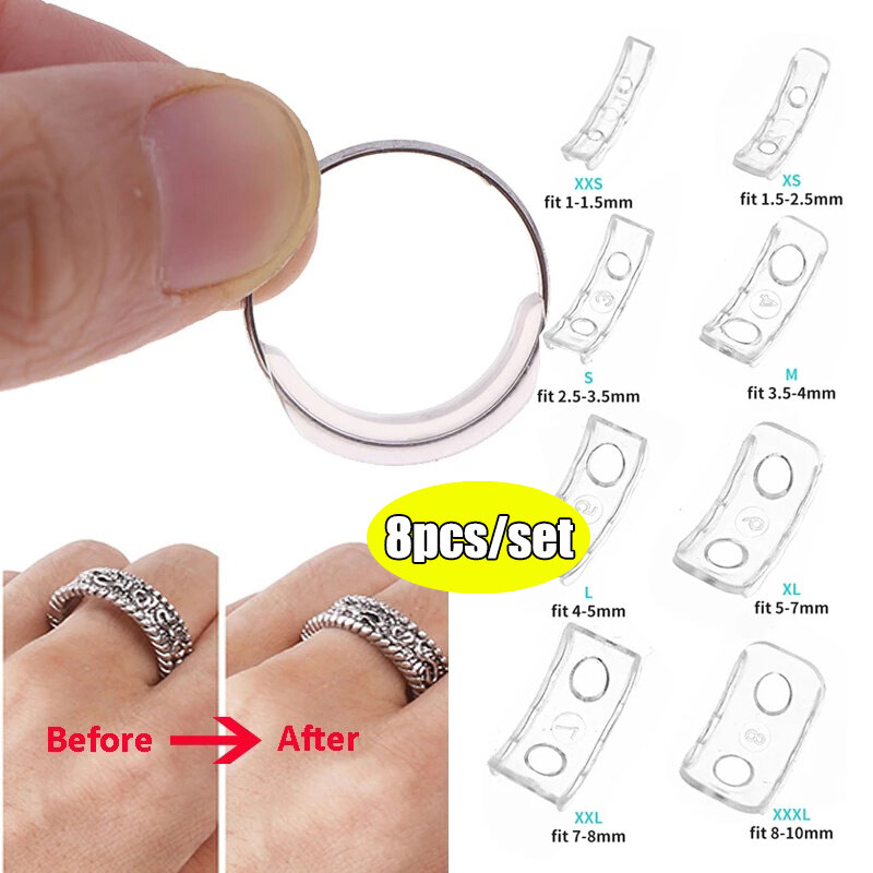 8 Maten Siliconen Onzichtbare Doorzichtige Ring Maat Resizer Losse Ringen Reducer Ring Sizer Fit Eender Welke Ringen Sieraden Gereedschap Strakker
