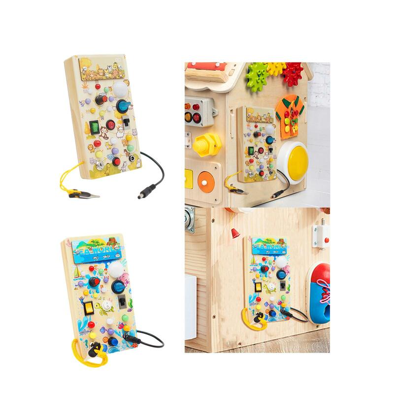 Schalter beschäftigt Brett Schalter Licht sensorische Brett Lehrmittel Holz sensorischen Spielzeug für Reise Vorschule Flugzeug Kindergarten Geschenke