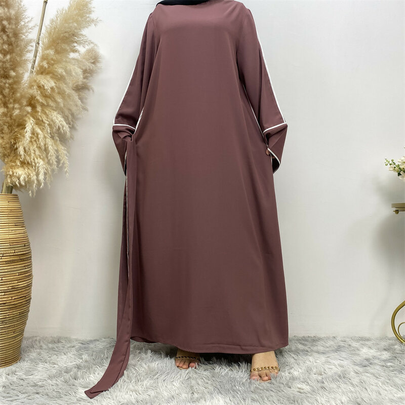 فساتين دانتيل أحادية اللون للنساء المسلمات ، فساتين طويلة بسيطة مع أوشحة ، عباية قفطان ، دبي وعباية ، ملابس إسلامية