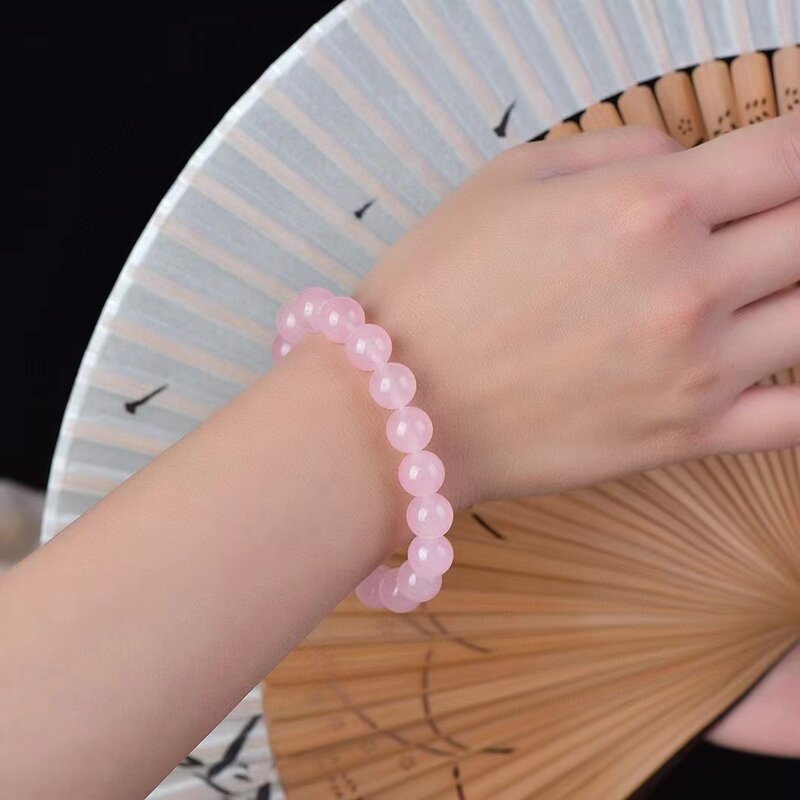 Rozenkwarts Roze Kristal Handketting Natuurlijke Ware Liefhebbers Steen Ronde Kralen Armband Vrouwen Edelsteen Elastische Armbanden Bedels Sieraden