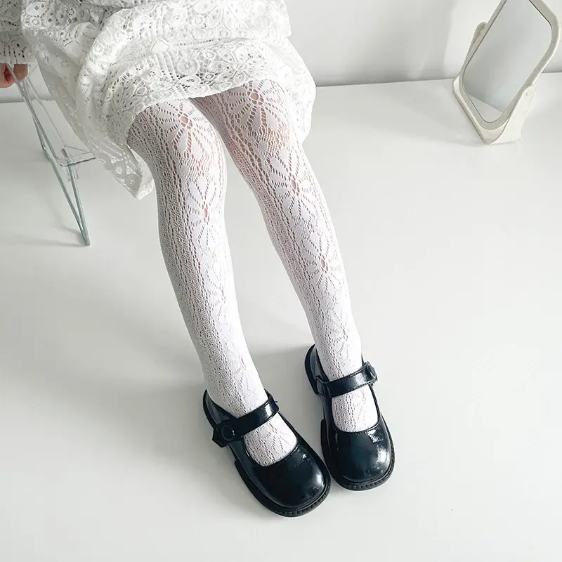 Verão malha fina algodão rede meia bonito vintage coreano branco arrastão lolita calças justas meia-calça para crianças bebê meninas crianças