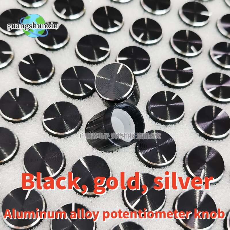Potentiomètre en alliage d'aluminium, bouton de rotation, interrupteur de contrôle du volume, noir et argenté, 15x17mm, 10 pièces