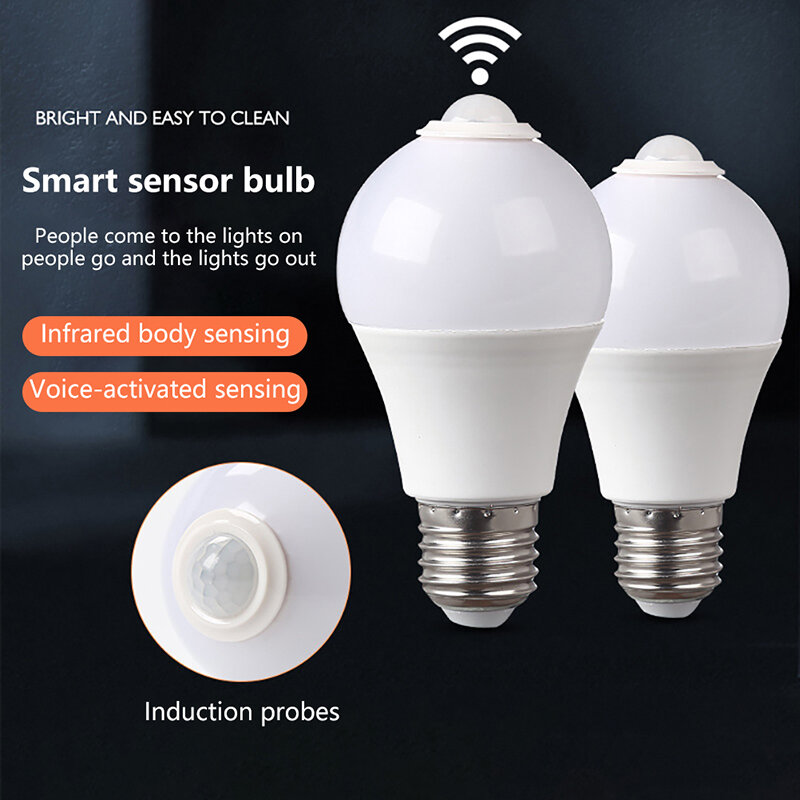 Bombilla LED con Sensor de movimiento PIR, luz nocturna, E27, 5W, 9W, 15W, 5W, 9W