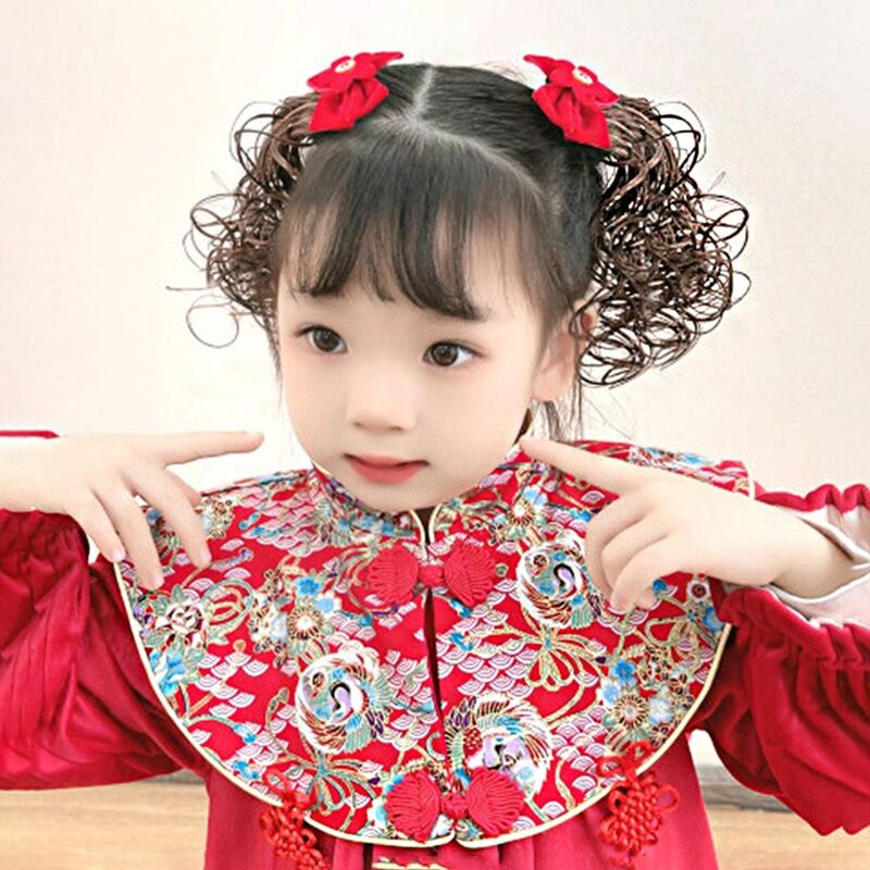 Klip rambut gaya Cina merah liburan dekorasi rumbai aksesoris rambut anak Wig bayi jepit rambut busur jepit rambut Tahun Baru