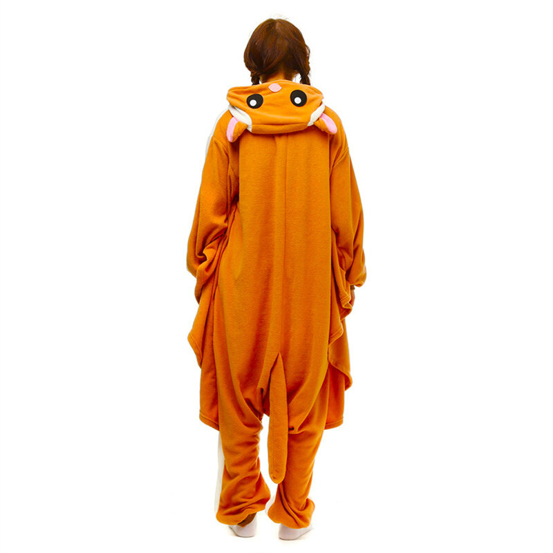 女性のオレンジフライングキャットハロウィーンコスプレコスチューム、フード付きパジャマ、フランネルジャンプスーツ、女性のホームウェア服