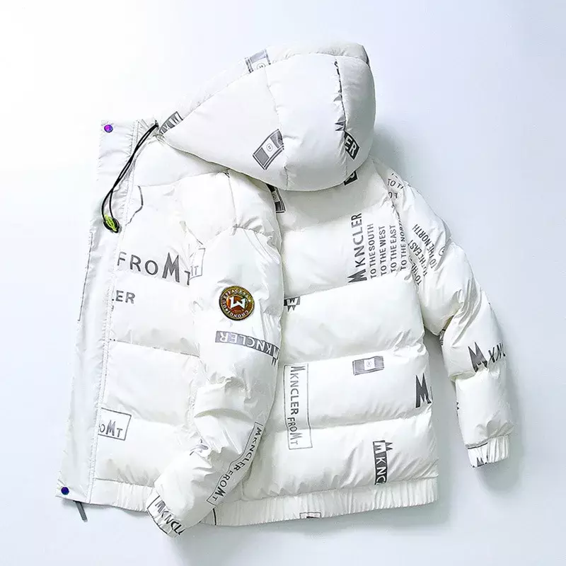 Moda męska zimowa biała kurtka puchowa wersja koreańska Trend pogrubienie krótka błyszcząca kurtka płaszcz Casual parki płaszcz