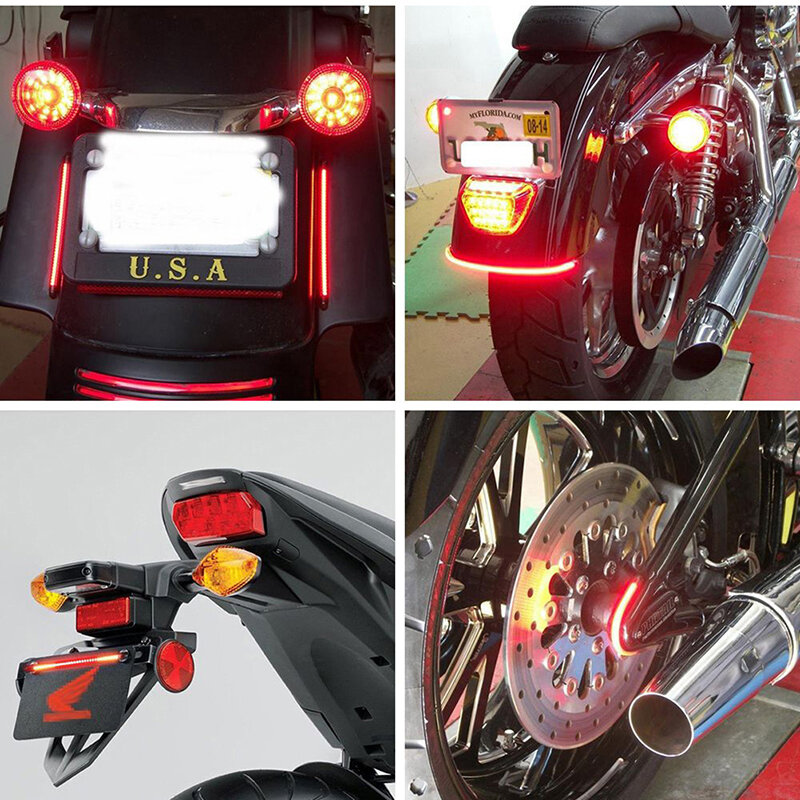Flexível Motocicleta Light Bar, Tira cauda Turn Signal, traseira Brake Stop Lâmpada, 48 LED, 12V