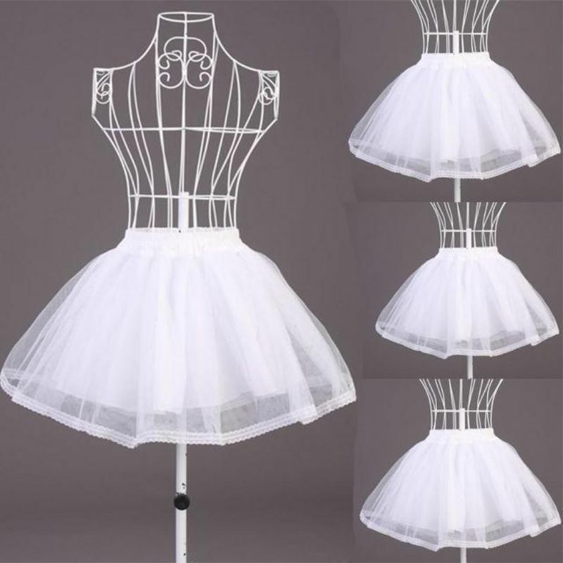 Women Children White Hard Mesh Short Petticoat Double Layers Girl Lolita Tutu Skirt Semi See-Through Wedding Dress