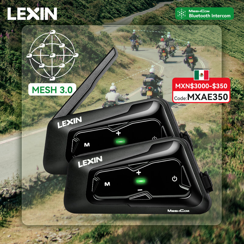 New 2023 Lexin MTX MESH & Bluetooth Intercom For Motorcycle Helmet Headset,Mesh intercom up to 24 people within 2 km range